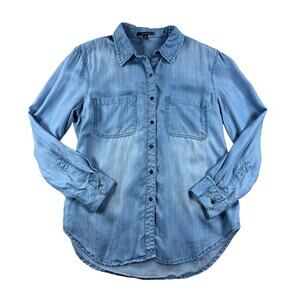 Eva Longoria The Limited Blue Chambray Denim Button Down Shirt Size M Petite